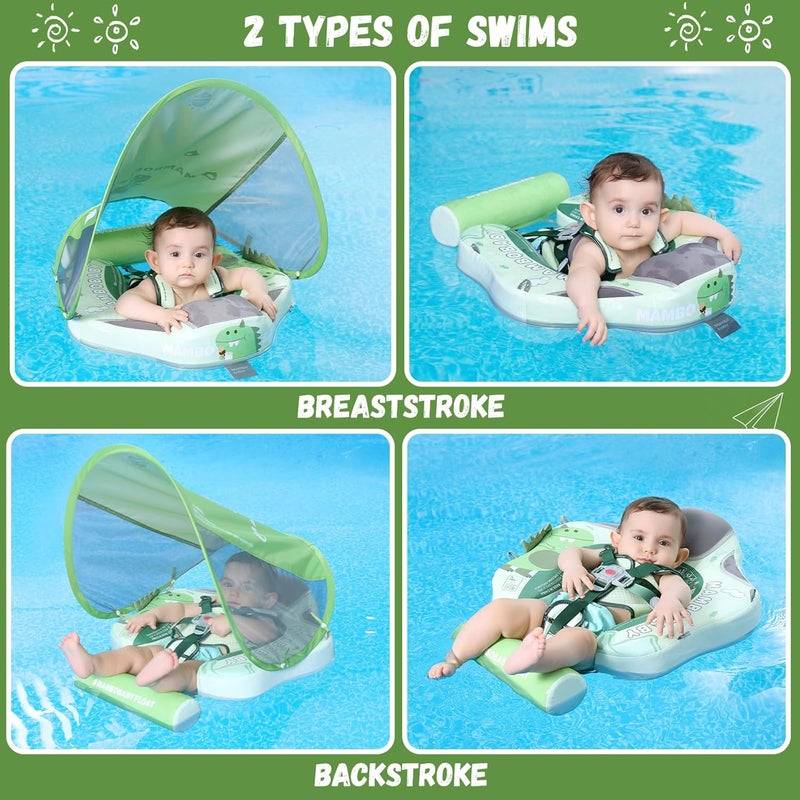 GENTEACO Mambobaby Baby Swim Float with Canopy Non-Inflatable Infant Pool Float with Tail 3-24 Months Avoid Flip Solid Skin-Friendly Material for Toddler Boys Girls - Image 4